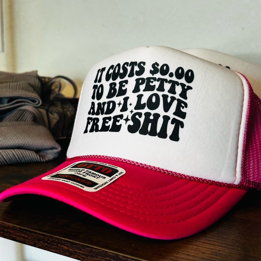 Red and White Trucker Hat with Bold Text